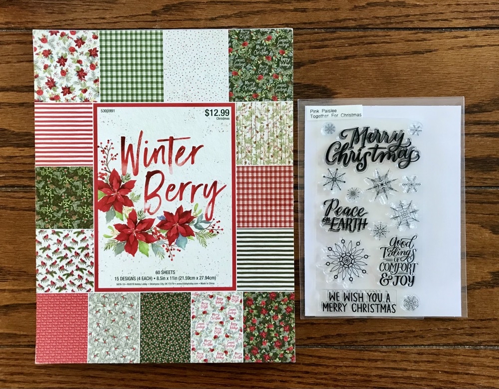 Photo of the Winter Berry paper pad and the Pink Paislee stamp set used for this insiration card.