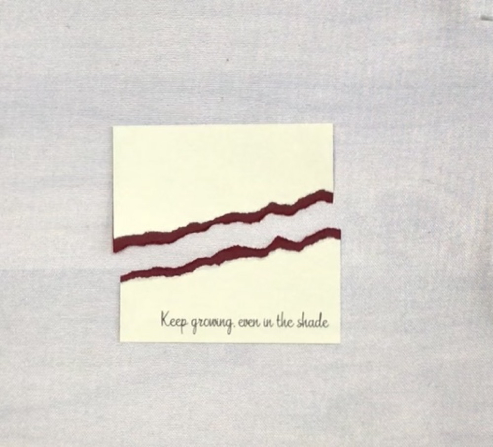 Photo showing the two cardstock layers after being ripped and lined up before adhering them together.
