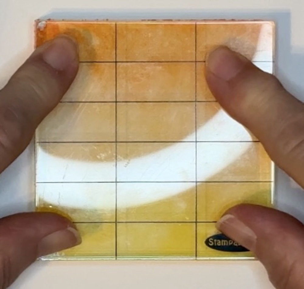 Photo showing the wet stamping block on the card front.