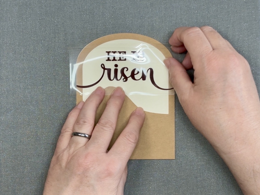 Screen shot showing how I use the back layer of the design to place the text in the correct location for todayโs Faith-Inspired Easter Card with Cricut project.