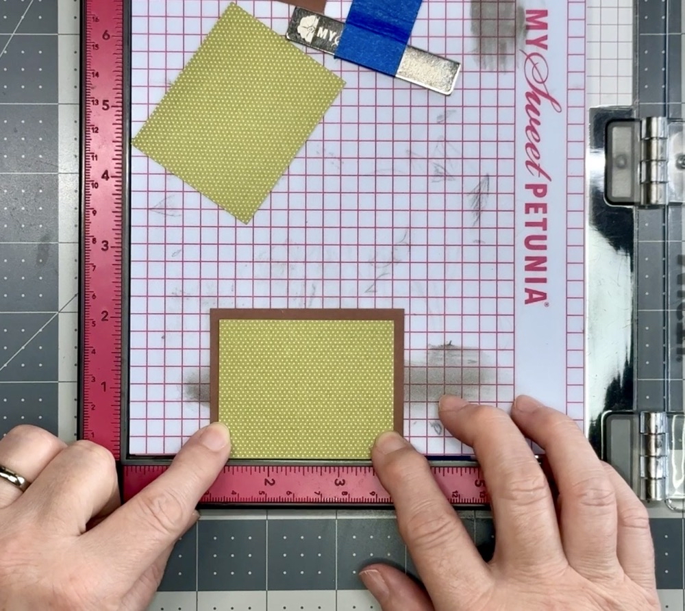 Screen shot showing how I again use the Misit stamping tool for perfect placement of the pattern paper and mat. 
