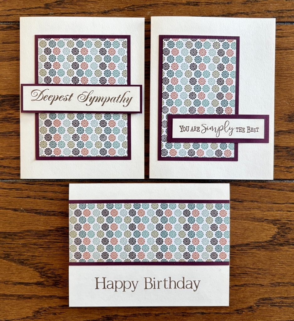 Photo of the three original finished cards from today's  6x6 One Sheet Wonder: Two Card Sets post.