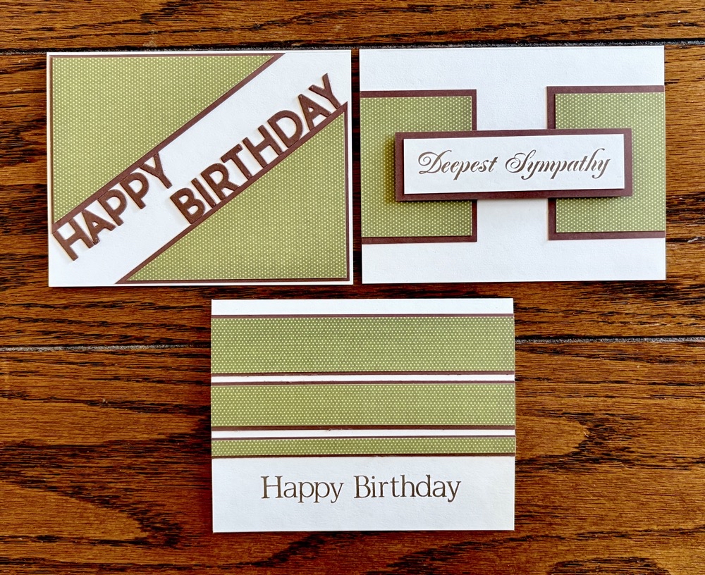 Photo showing the three alternative cards that can be created with a few additional cuts to the original cutting guide. 