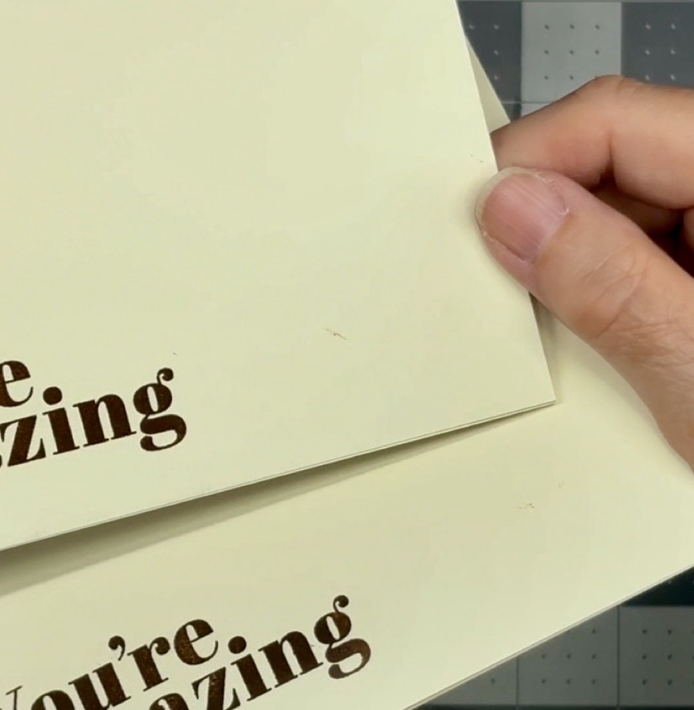 Photo showing the ink that ended up on my card front from stamping the sentiment. 