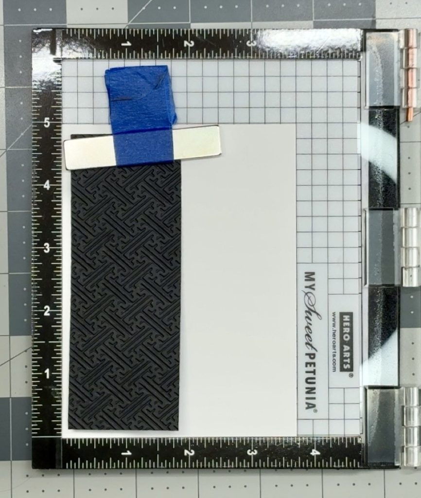 Photo showing how the focal image mat should be used to ensure proper placement of the sentiment for todayโs projects.