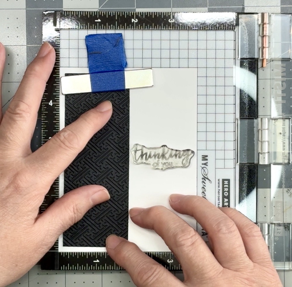 Photo showing the stamp placement for todayโs One Card Design, Endless Creative Looks post.