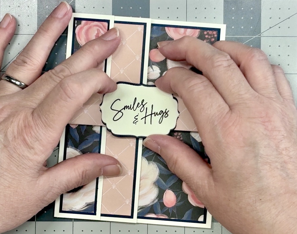 Screen shot showing the placement of the sentiment label on the finished card project.