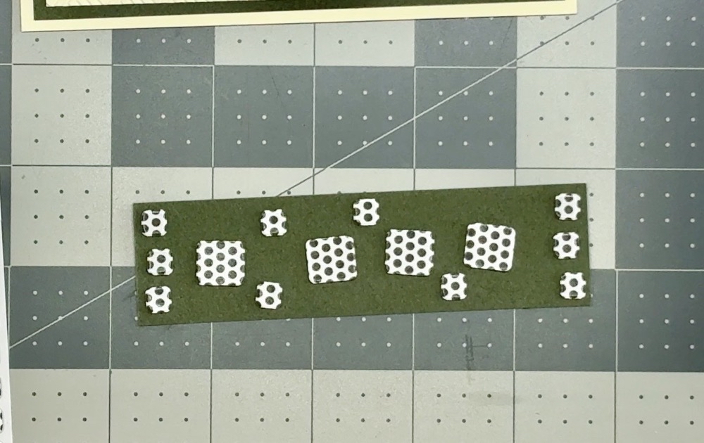 Screen shot showing the amount of Thin 3D foam squares I used on the back of the sentiment strip to ensure no sagging will happen in the mail. 