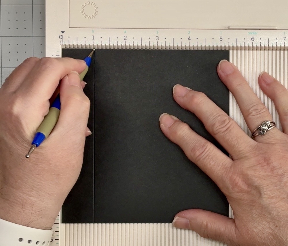 Screen shot showing the back piece of the 110lb cardstock used for the card base cut to 5.25” tall and scored at 1” for today’s 2026 Graduation Gift Card Holder project.