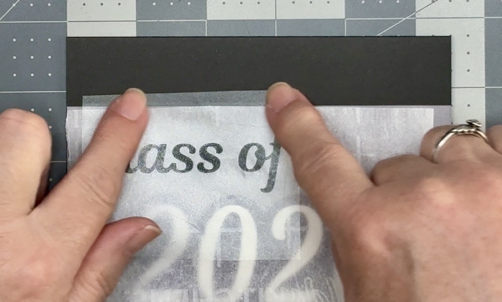 Screen shot showing how I line up the text before pressing the transfer tape to the cardstock to use as a hinge.