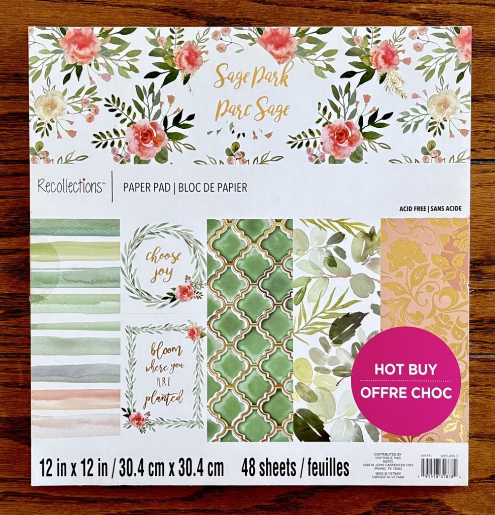 Photo of the Recollections Sage Park pattern paper pad that was used in today’s Stack Cut and Shuffle Cards Made Easy post.