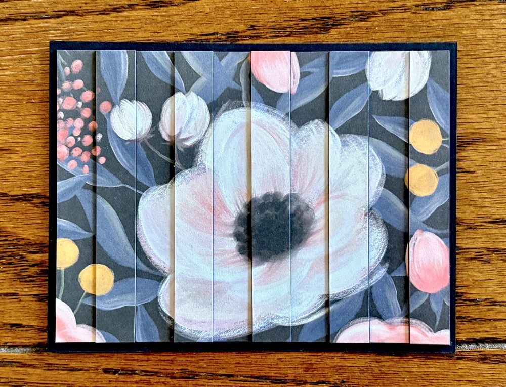 Photo of an unfinished horizontal double vision card front featuring pattern paper from the Recollections Fantasy Floral paper pad.