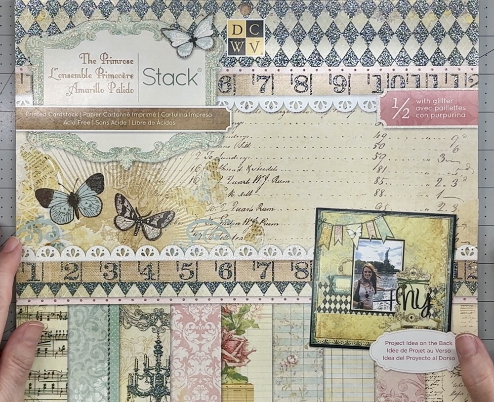 Screen shot showing the Die Cuts with a View pattern paper the Primrose Stack that is being used in today’s How to Make a Diagonal Joy Fold Card: Easy Step-by-Step Tutorial post.
