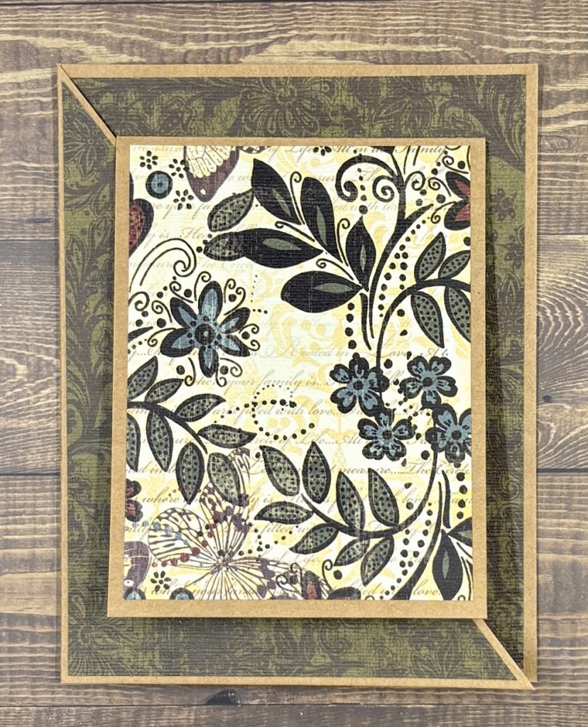 Photo showing another example of the Diagonal Joy Fold card featuring paper from the Bella Bohemia paper pack from the Paper Studio