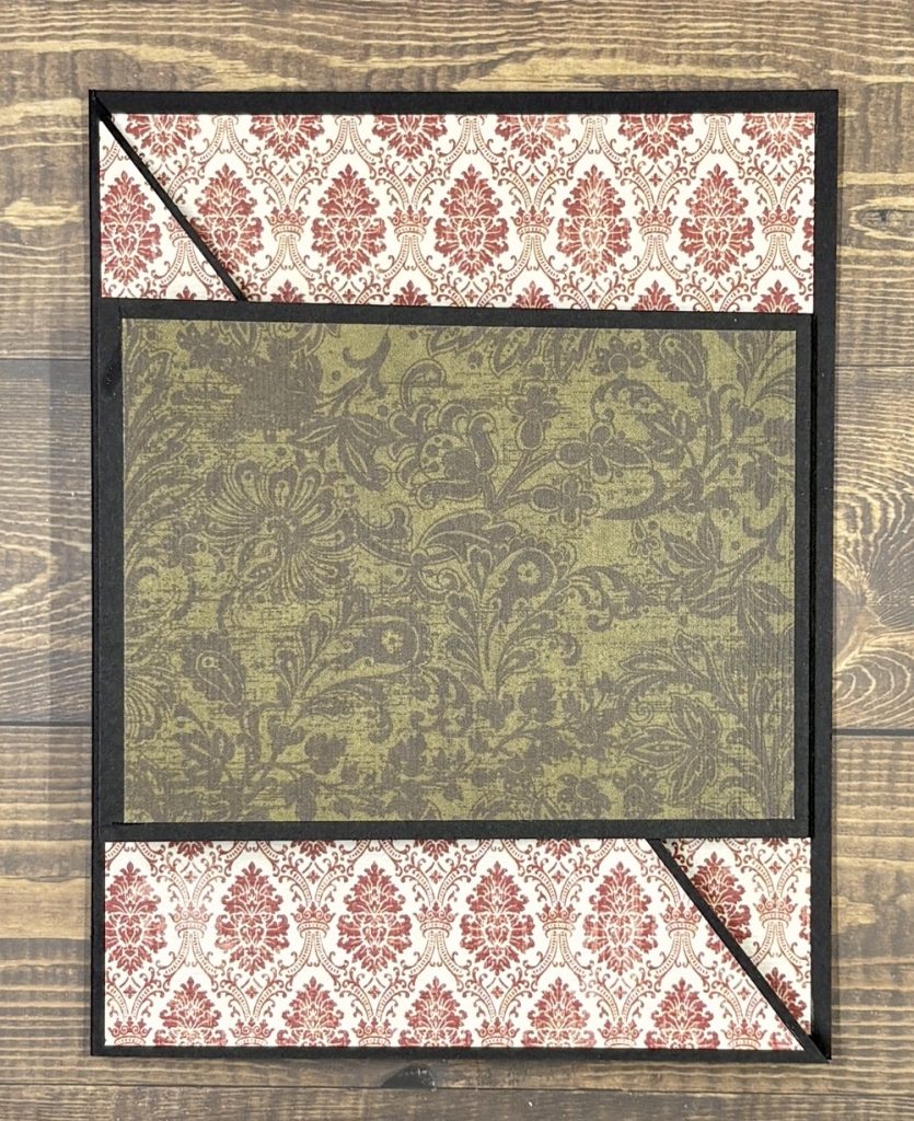 Photo showing another card made with the Bella Bohemia pattern paper with the Joy Fold portion of the card placed horizontally rather than vertically on the card.