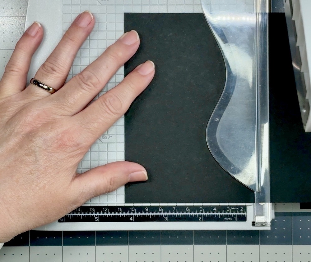 Screen shot of the 110lb Recollections card base being trimmed to the final size of 4.25” x 5.5”