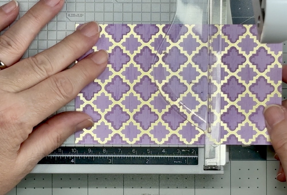 Screen shot showing cutting the second scrap piece of pattern paper from the Die Cuts with a View paper stack to a height of 4”.