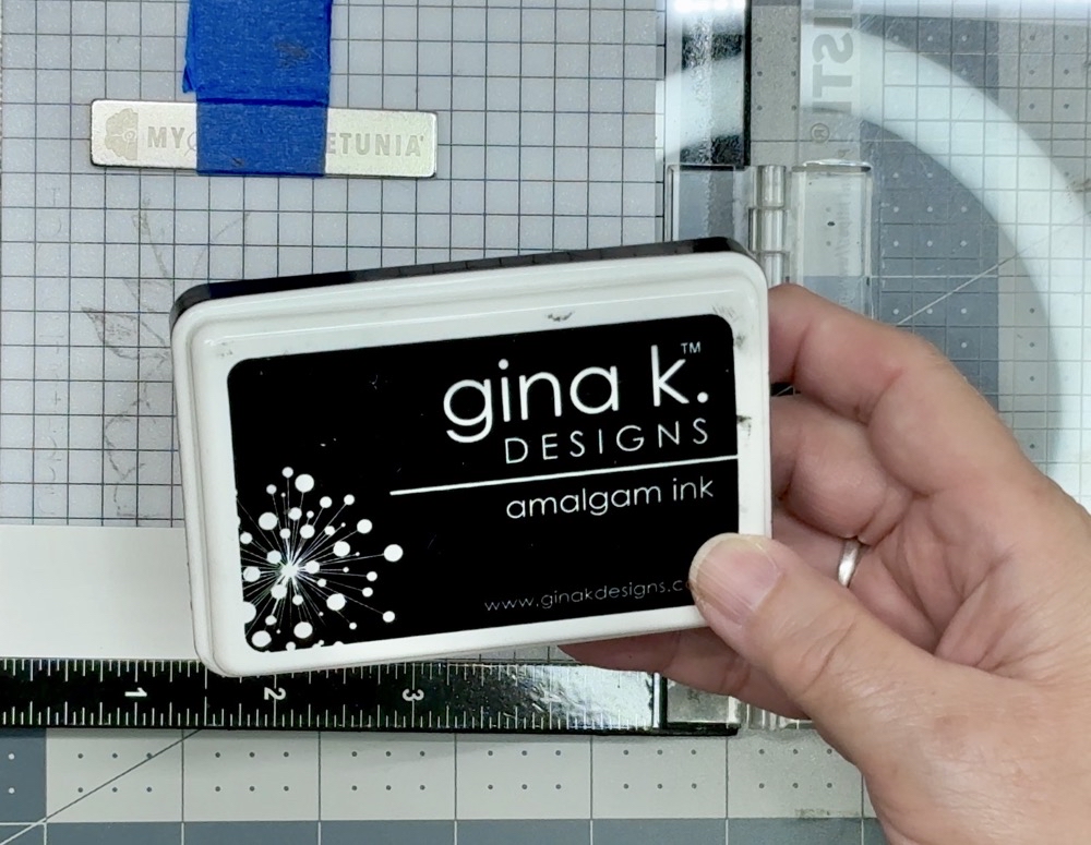 Screen shot showing the Gina K Designs amalgam ink used to stamp the sentiment.