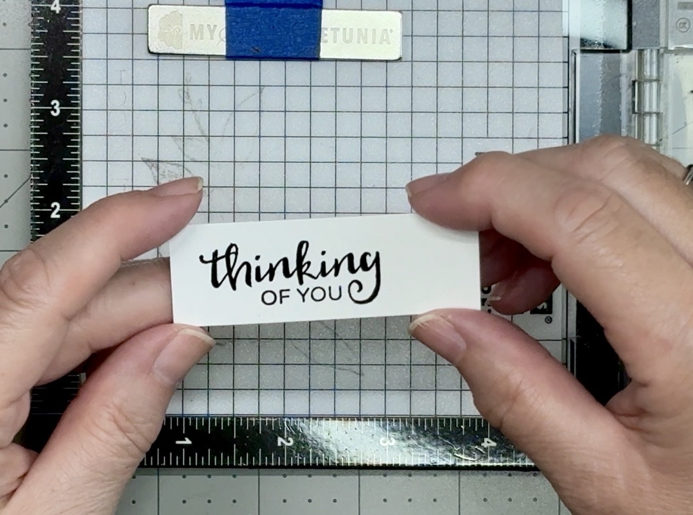 Screen shot showing the finished sentiment for today’s How to Make a Front Flip Fun Fold Card post.