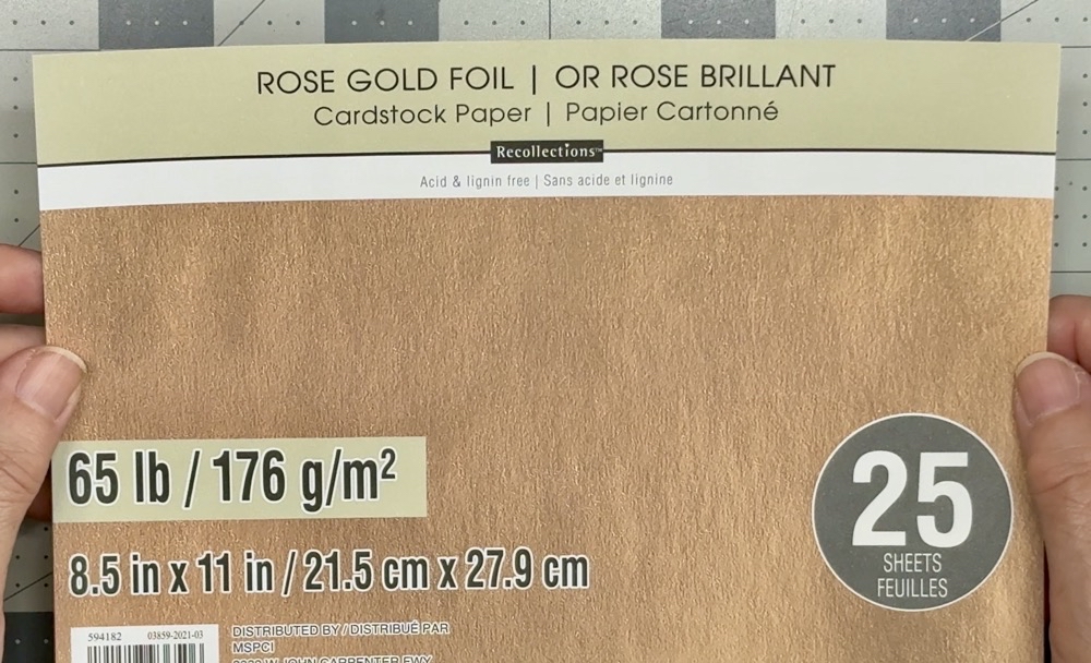 Screen shot of the label for the Rose Gold Foil Cardstock paper used in one of the cards for today’s How to Make a Front Flip Fun Fold Card project.