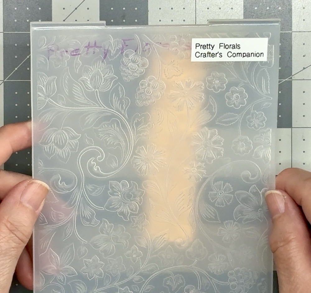 Screen shot of the Crafter’s Companion 3D embossing folder Pretty Flowers used to emboss the foil cardstock.