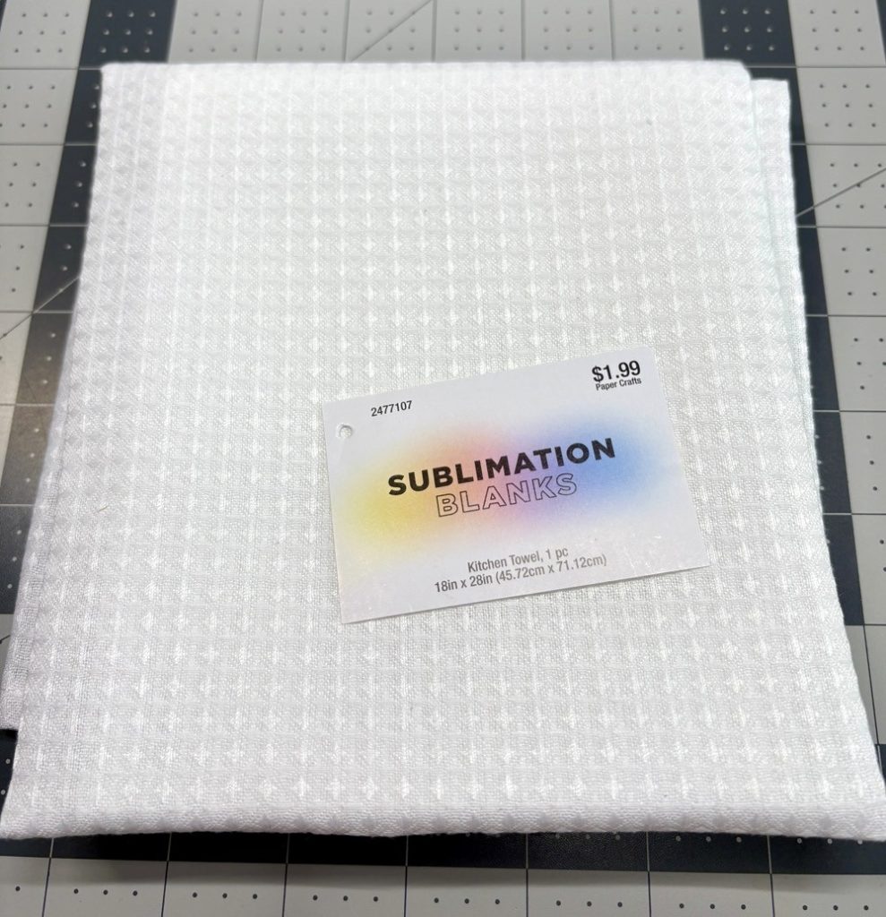 Photo of the Sublimation Blanks by Hobby Lobby waffle weave kitchen towel.