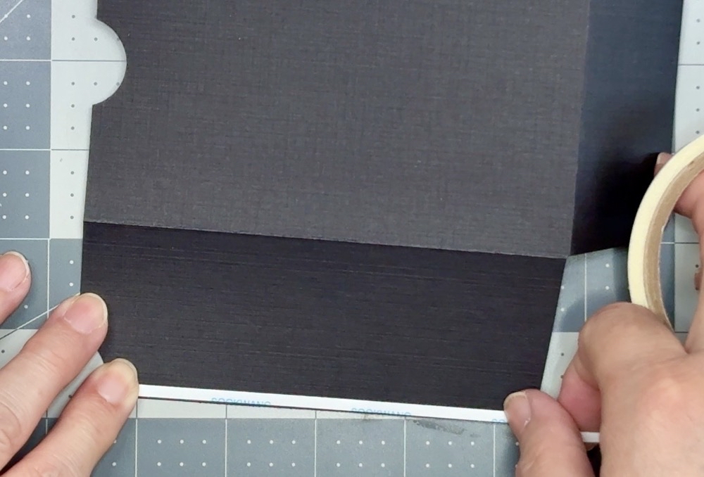 Screen shot showing the addition of another piece of 1/8” scor-tape to the outside of the other side flap of the packaged gift card holder for today’s DIY Gift Card Envelopes in Three Easy Designs post.