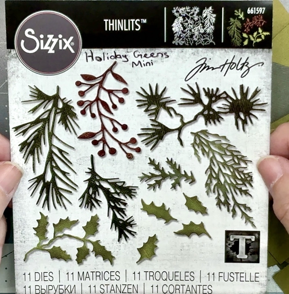 Screen shot showing the Holiday Greens Mini die set from Tim Holtz and Sizzix featured in today’s post.