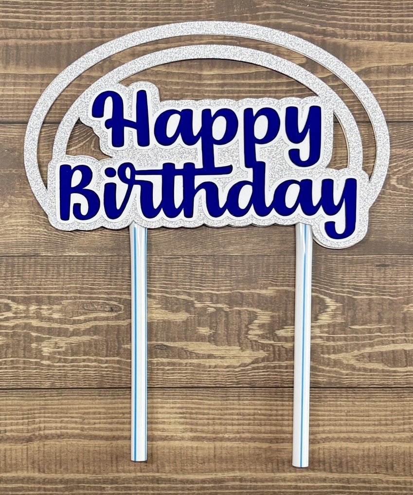 Photo of the finished Birthday Cake Topper featuring Recollections Glitter Card Stock and Cricut Everyday Iron-On.