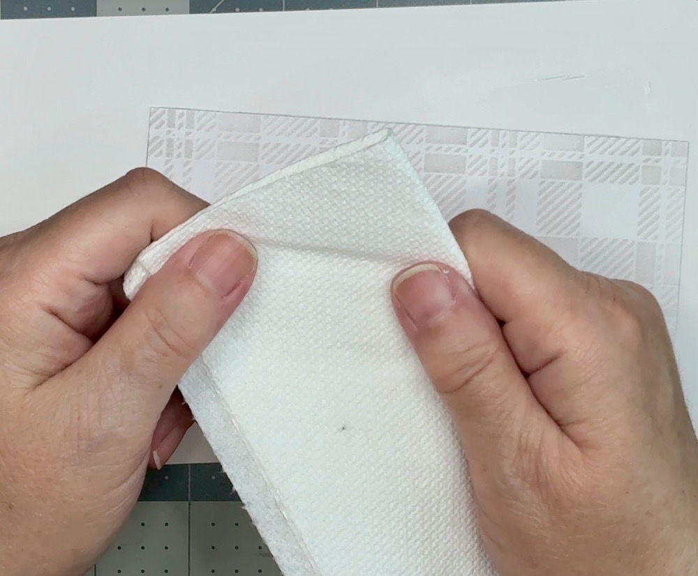 Screen shot of the piece of paper towel used to buff off the excess Distress Micro Glaze.
