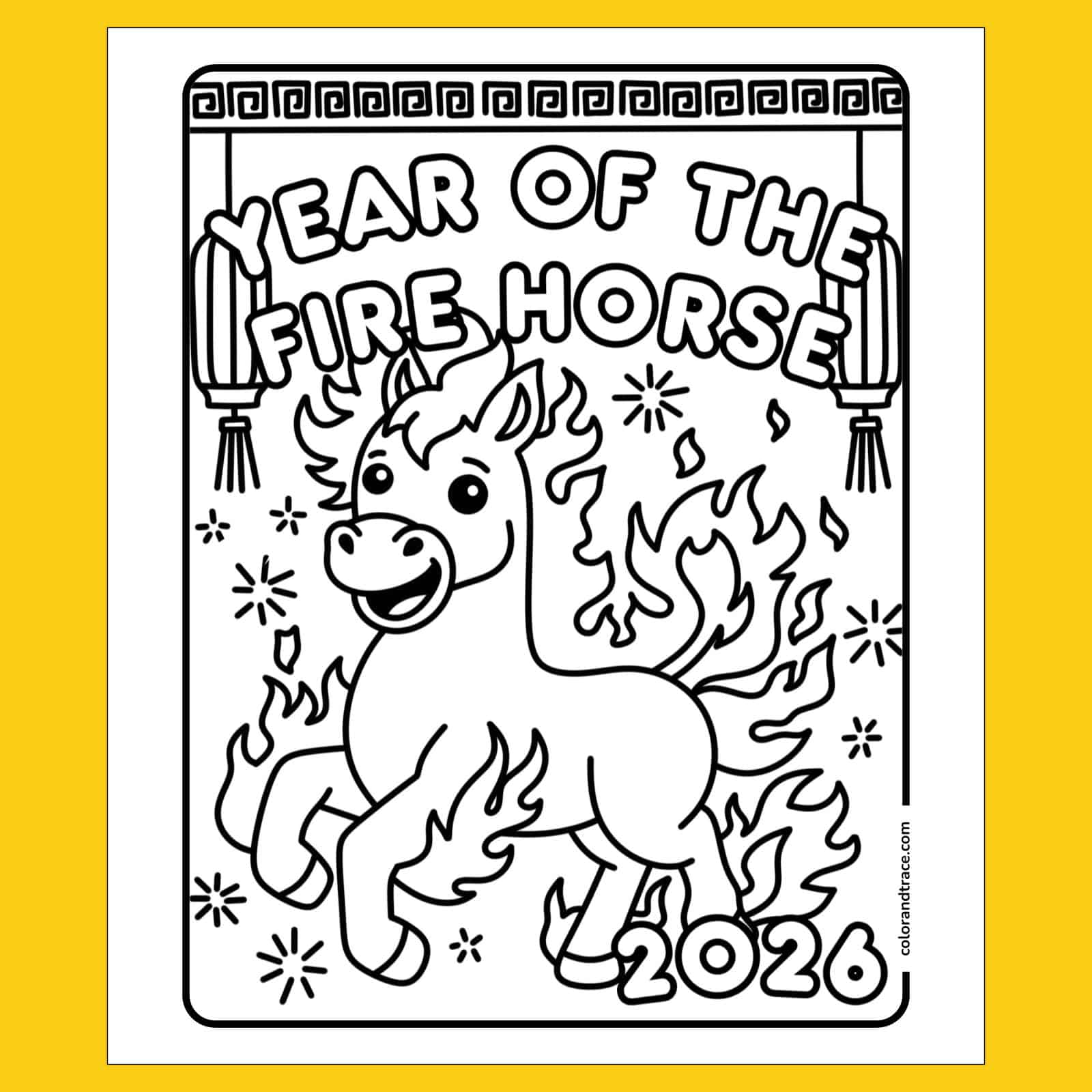 Free Printable 2026 Year Of The Fire Horse Coloring Page PDF Color Featured 26 