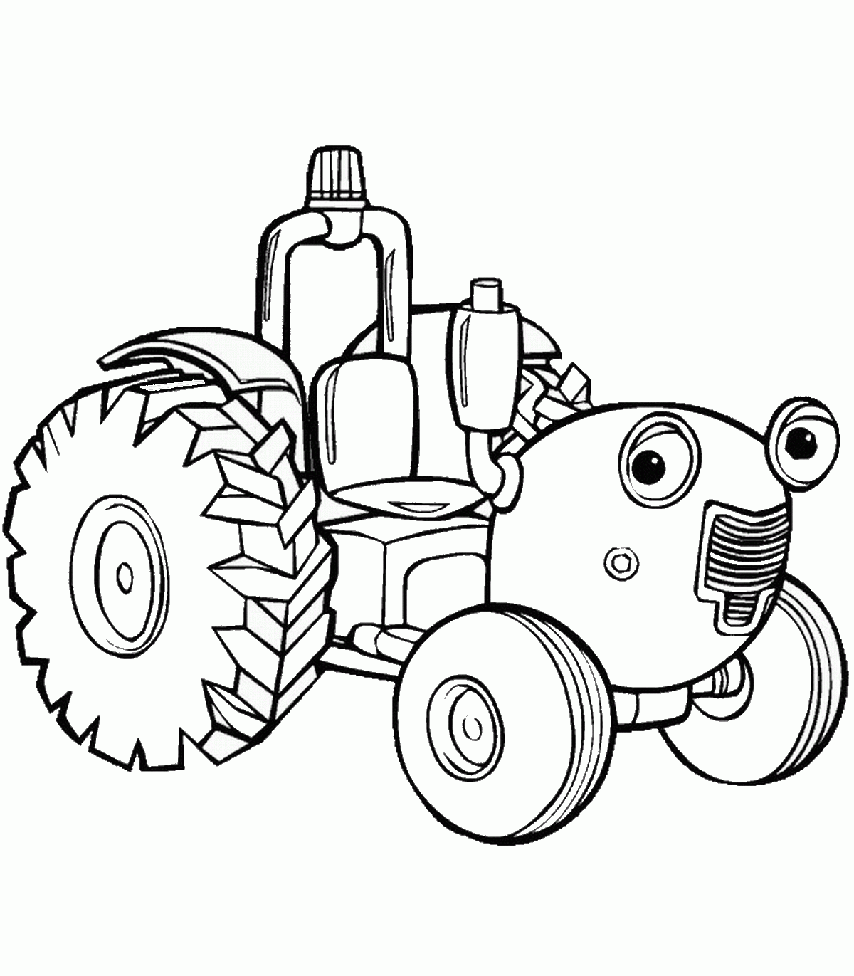 The tractor, the loader and the bucket. John Deere Coloring Pages