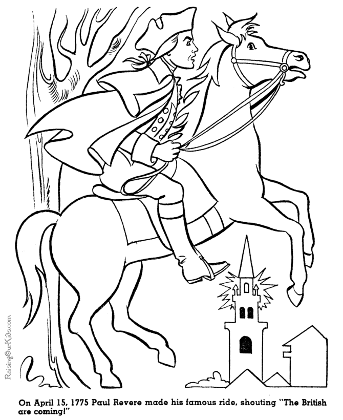 Royalty free clipart illustration of a cartoon paul revere riding a horse. The American Revolution Coloring Page - Coloring Home