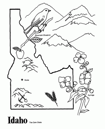 It is also bordered by the canadian provinces of british columbia, alberta, and saskatchewan in the north. Idaho Coloring Page Crayola Com Coloring Home