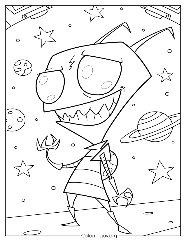 Fun Invader Zim Stars and Spaceship Coloring Page