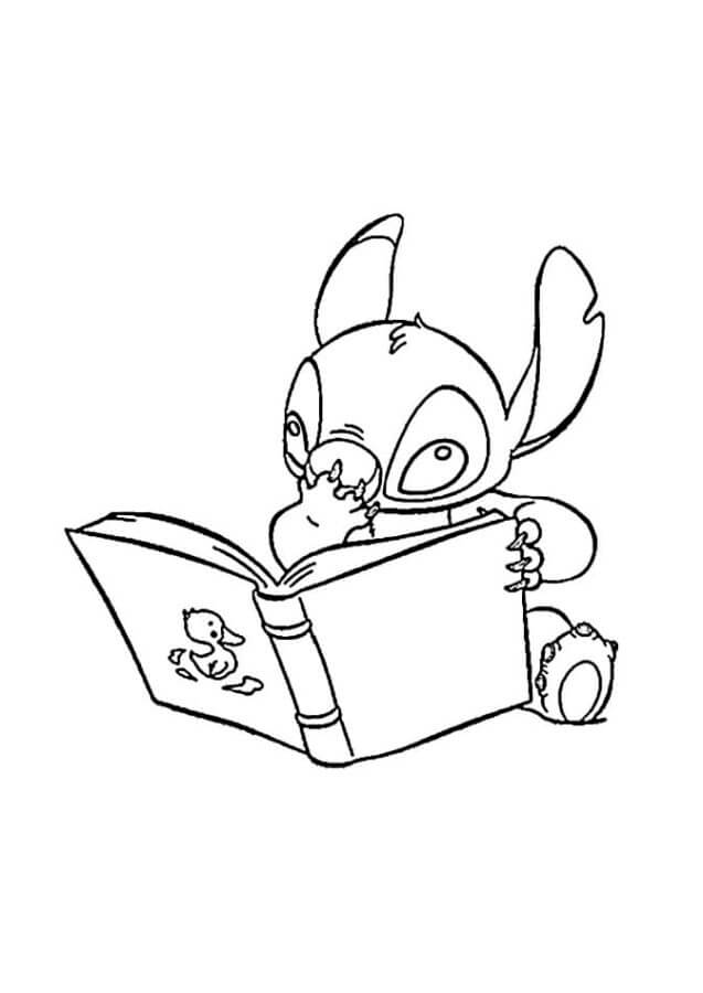 Stitch reading book coloring page