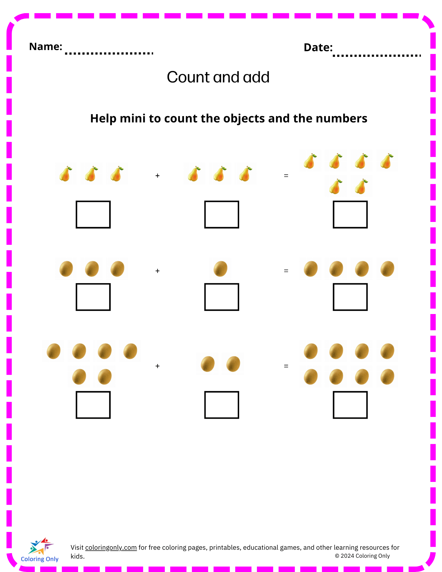 Count and add free printable worksheet