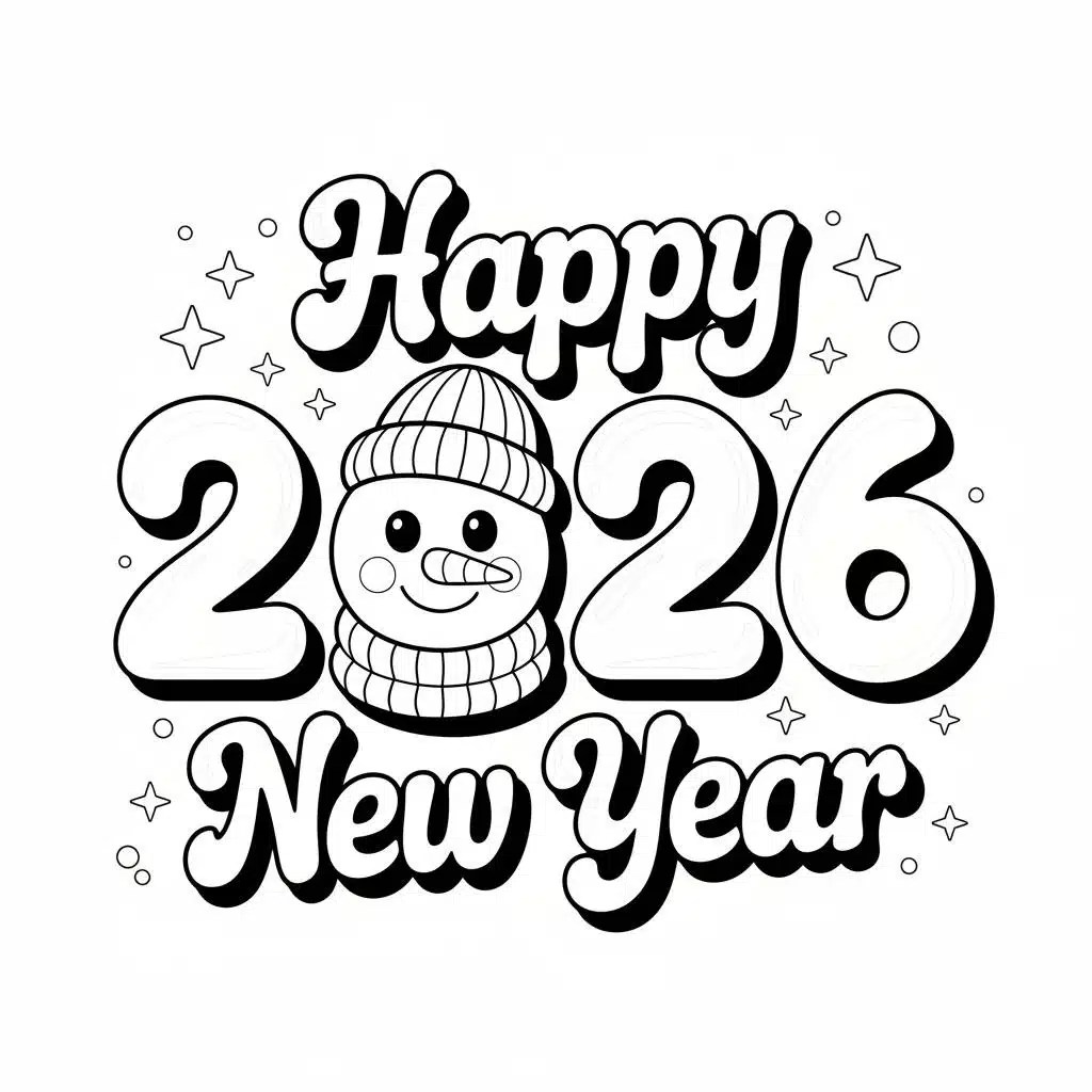 Frohes Neues Jahr 2026 Malbilder Malvorlage Happy 2026 New Year Coloring Page.webp