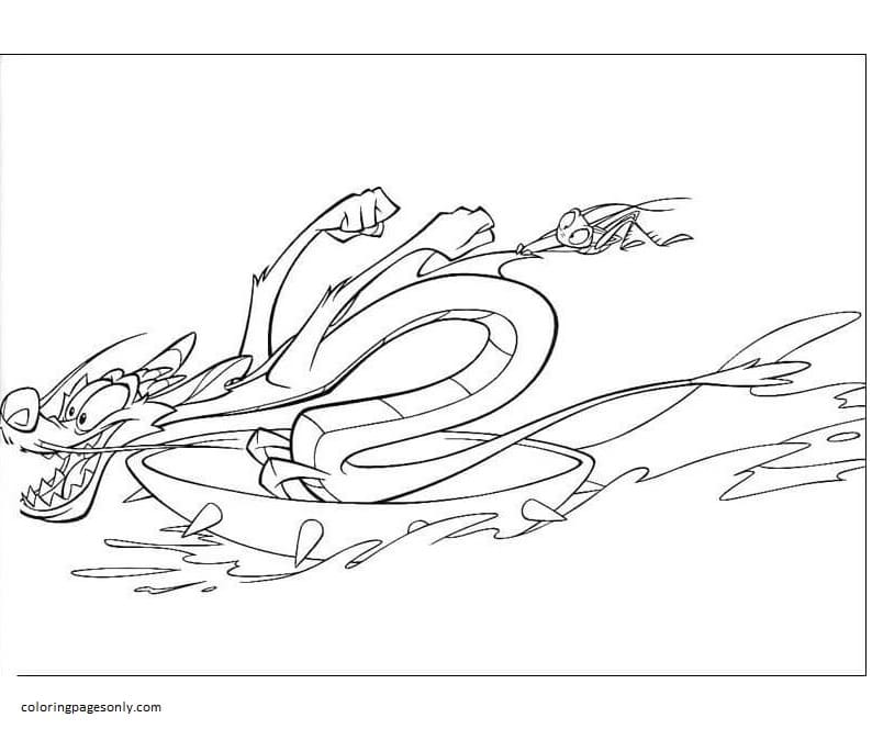 Mushu is running coloring page