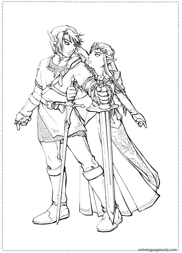 Zelda and link coloring page
