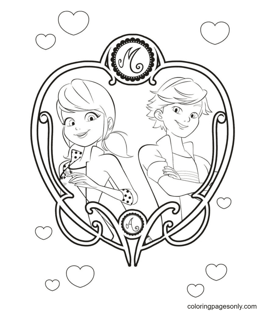 Jpg file, a4 size to download. Cute Couples Marinette And Adrien Coloring Pages Ladybug And Cat Noir Coloring Pages Coloring Pages For Kids And Adults