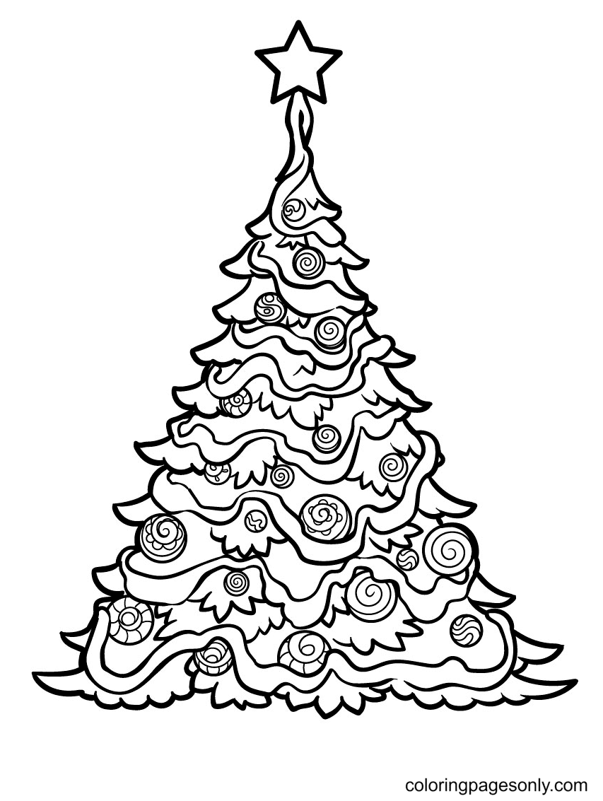 Cute christmas tree coloring page