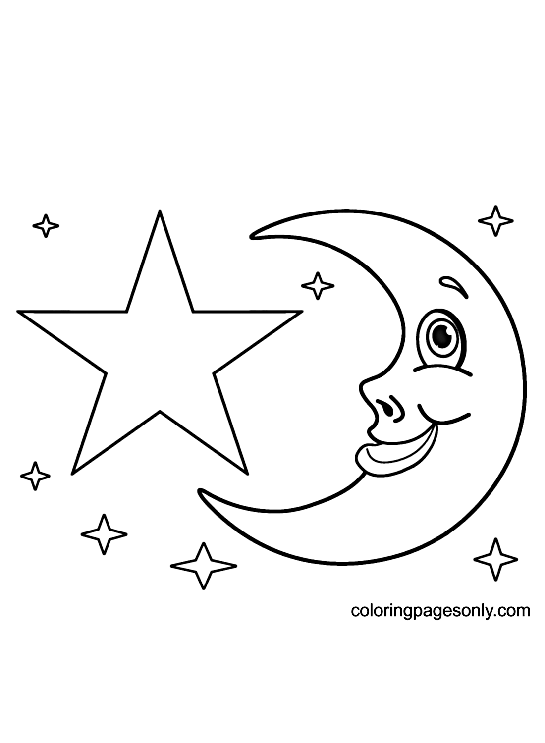Stars and moon coloring page