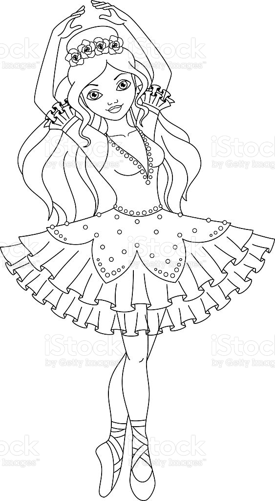 Beautiful princess ballerina dancing coloring page
