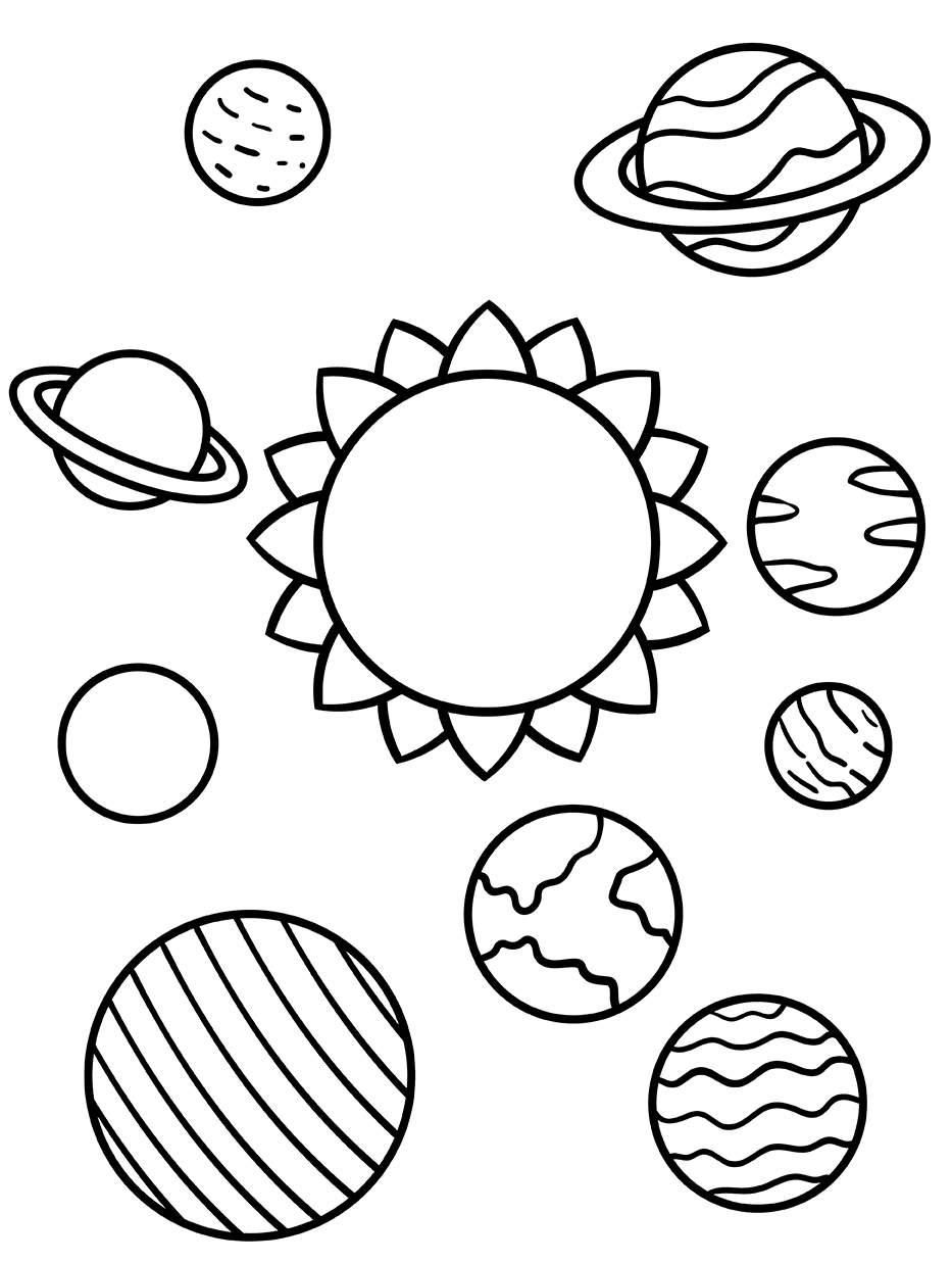 Printable solar system planets coloring page