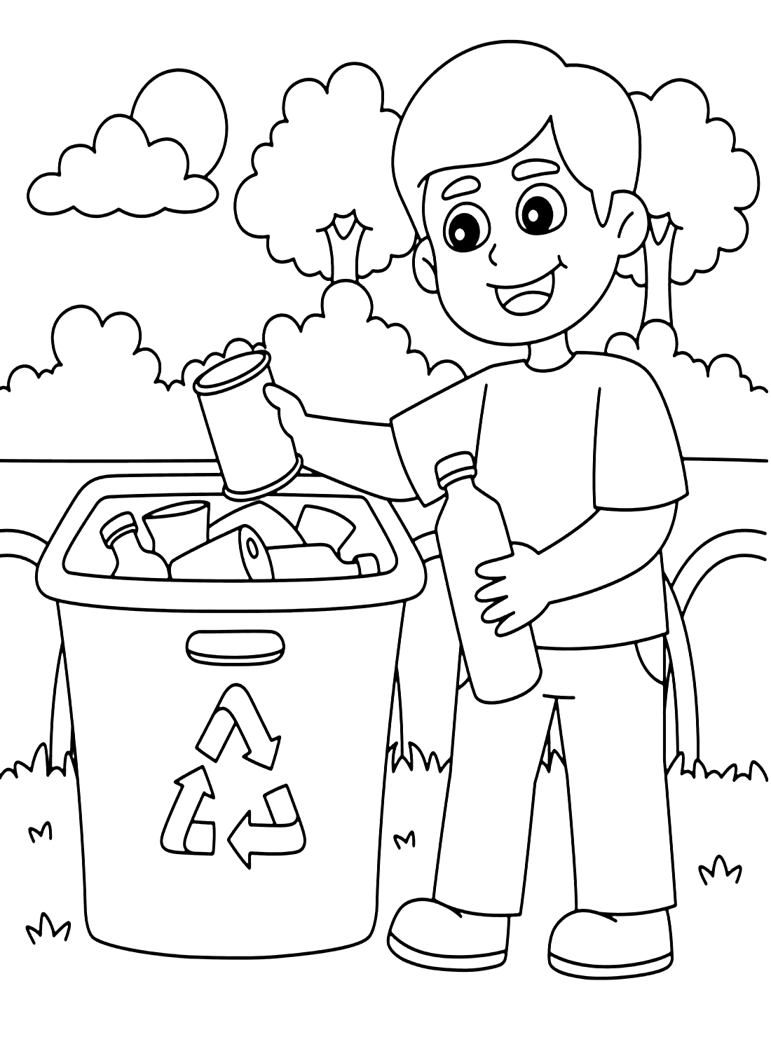 Boy recycling coloring page