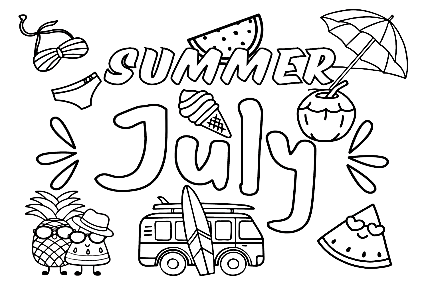 Summer july coloring page