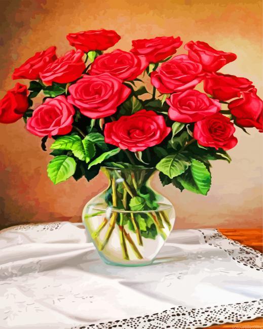 Red Roses Vase Paint By Number Kit