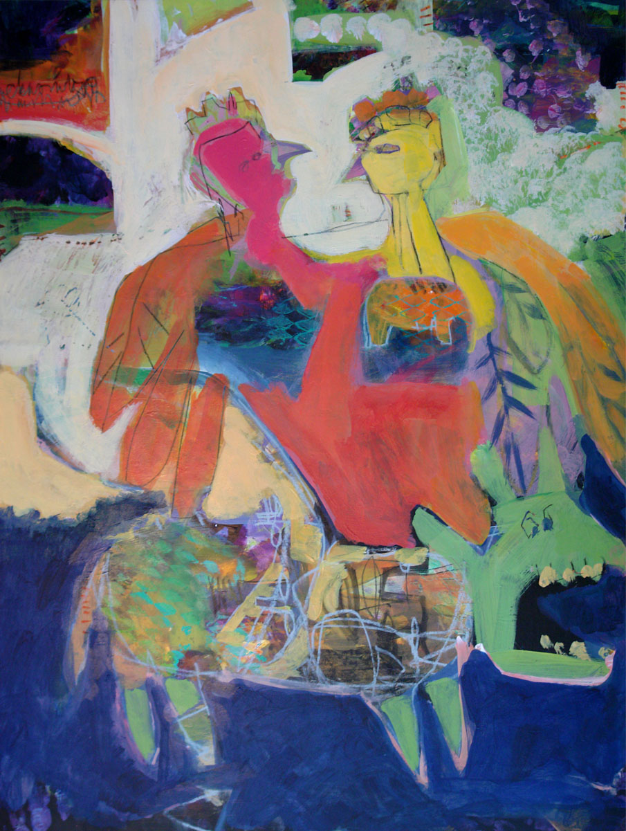 Jacqui Beck | Chickens in Love | Mixed Media | 27.5" x 21"