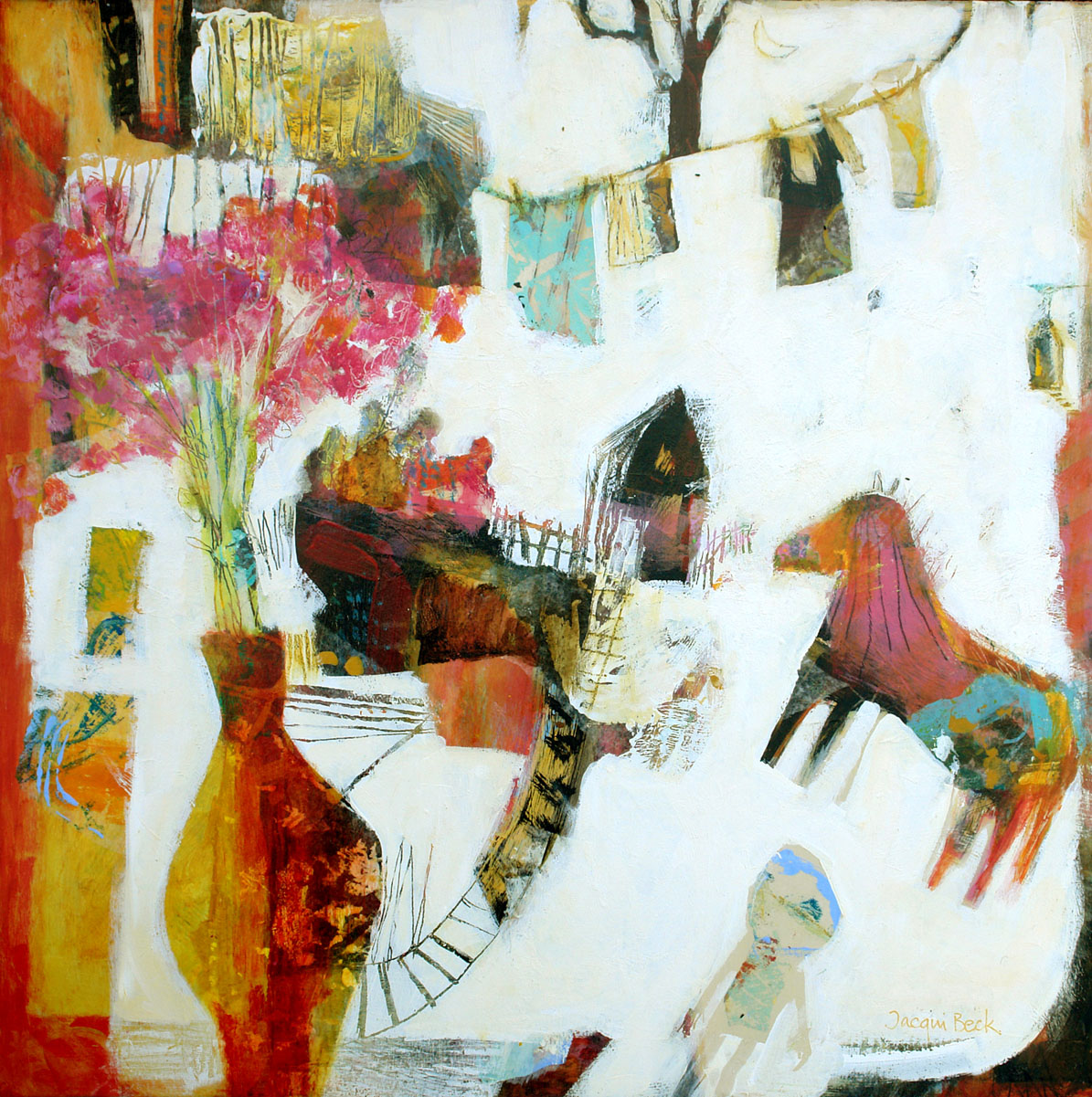 Jacqui Beck | Flowers on the Table | Mixed Media | 24" x 24"